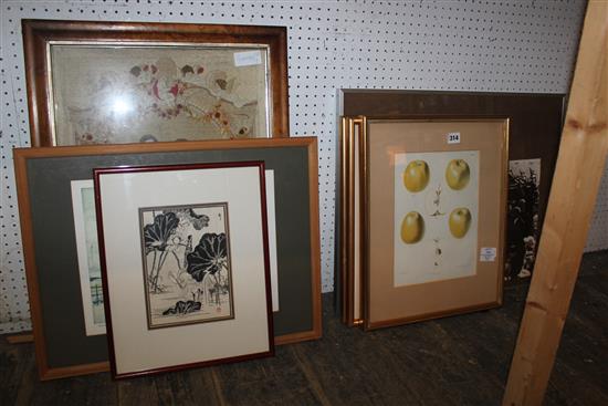 Maple framed embroidery & mixed prints